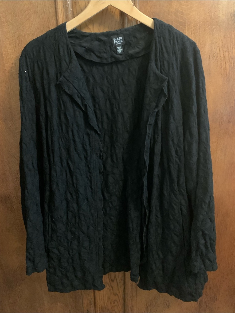 Eileen Fisher Black Lightweight Wool Open Front Jacket